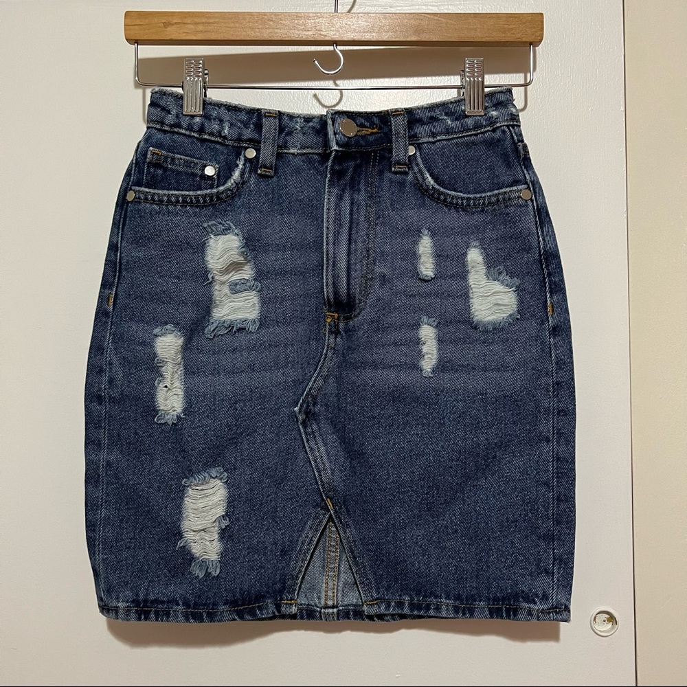 H&M Light Blue Denim Distressed Skirt